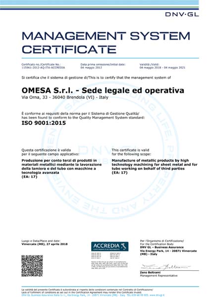 Carpenteria certificata ISO 9001